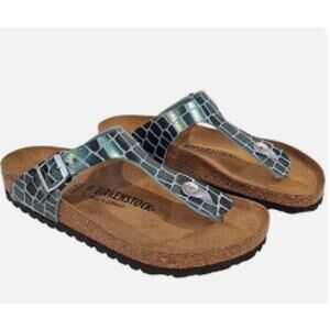 BIRKENSTOCK GIZEH Sandals Size 8 Thong Gator Iridescent Croc‑Embossed NEW W TAGS